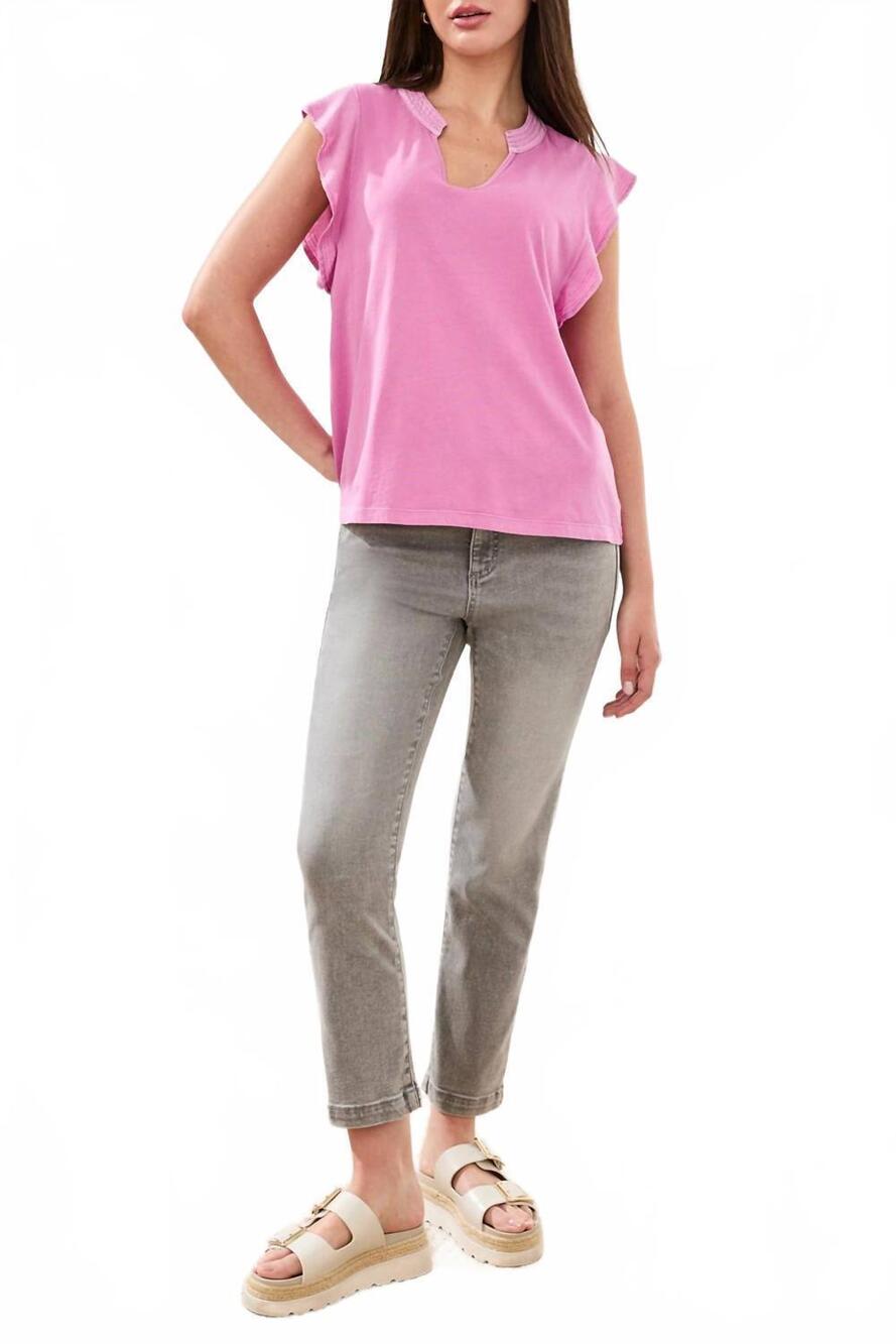 NEW TRIBAL ruffle sleeve v-neck top in orchid glow